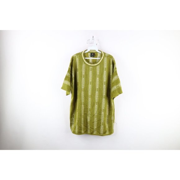 Vintage 90s Coogi Style Mens Large Ed Bassmaster Cosby Knit Short Sleeve Sweater